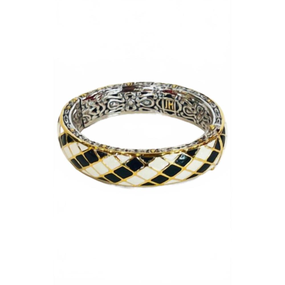 NEW JOHN MEDEIROS john medeiros lattice collection hinged bangle in black/white